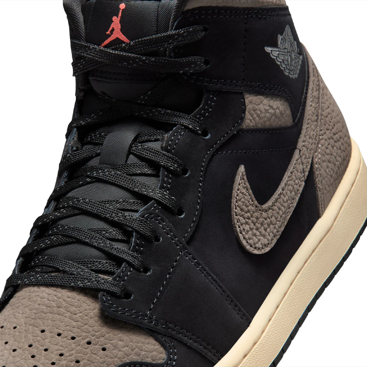 Air Jordan 1 Mid SE 'BLACK/OLIVE GREY-LT WILD MANGO' - Image 8
