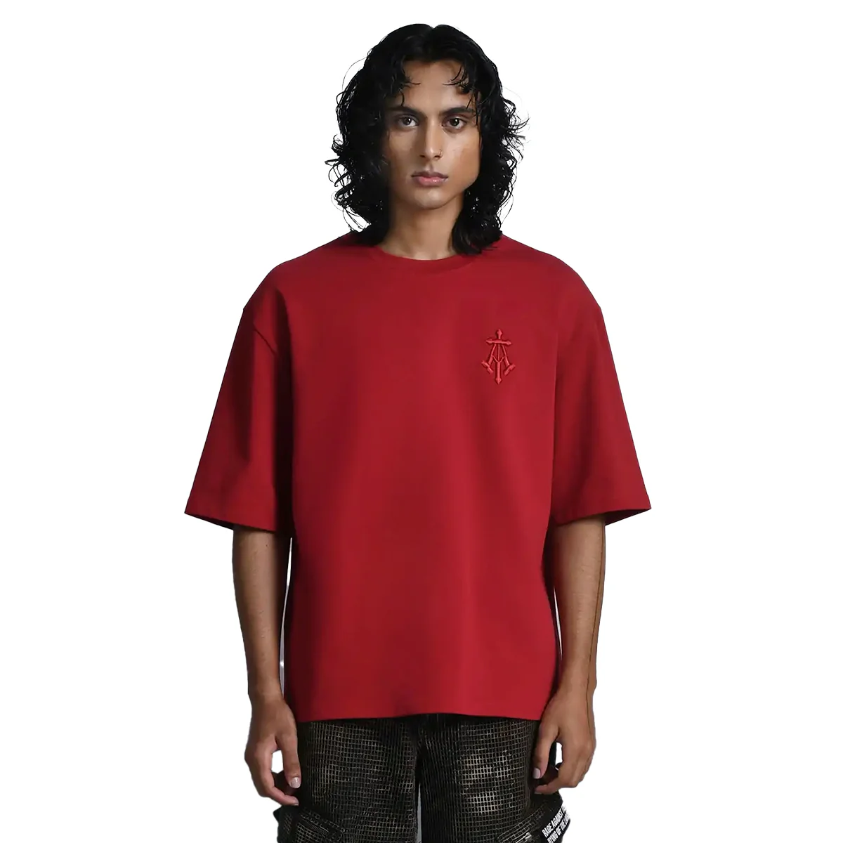 Alpha Cross Embroidered Tee In Red