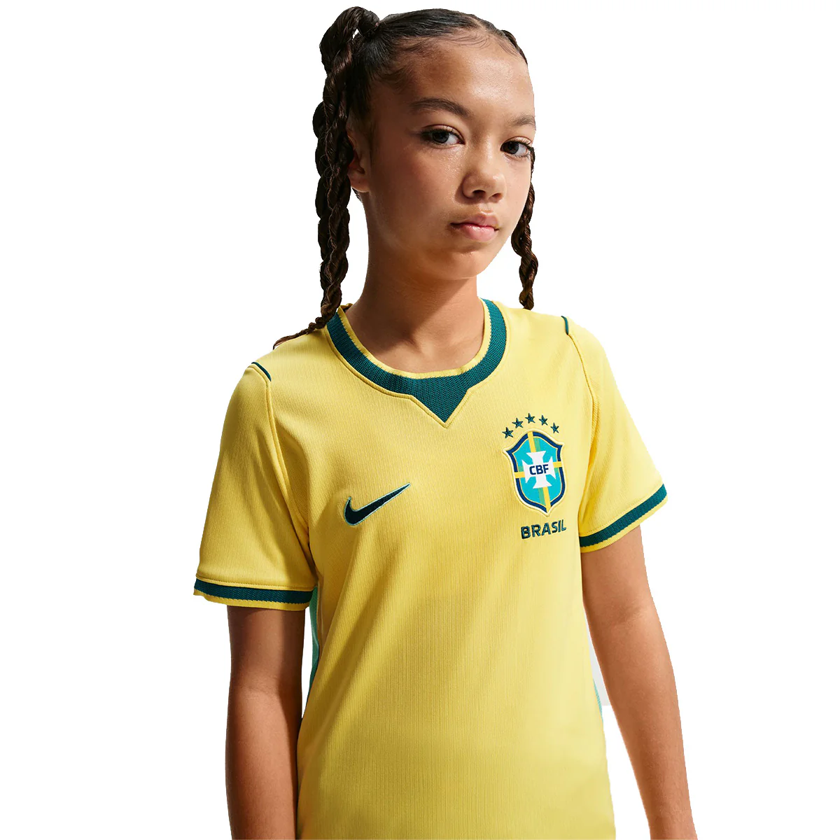 Big Kids' Brasil Dri-FIT Soccer Jersey 'CANARY/LIGHT MENTA/GEODE TEAL' - Image 3