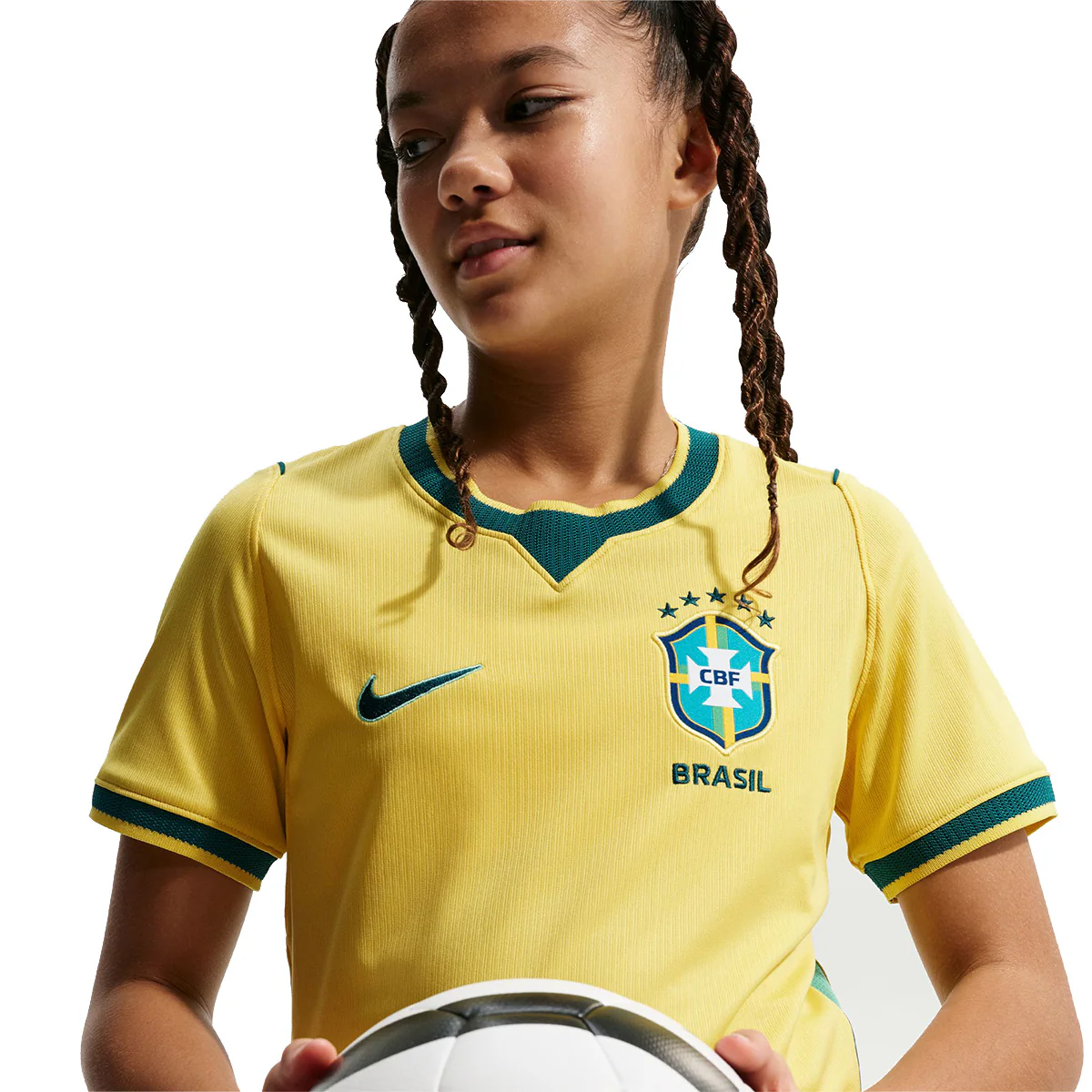 Big Kids' Brasil Dri-FIT Soccer Jersey 'CANARY/LIGHT MENTA/GEODE TEAL' - Image 5