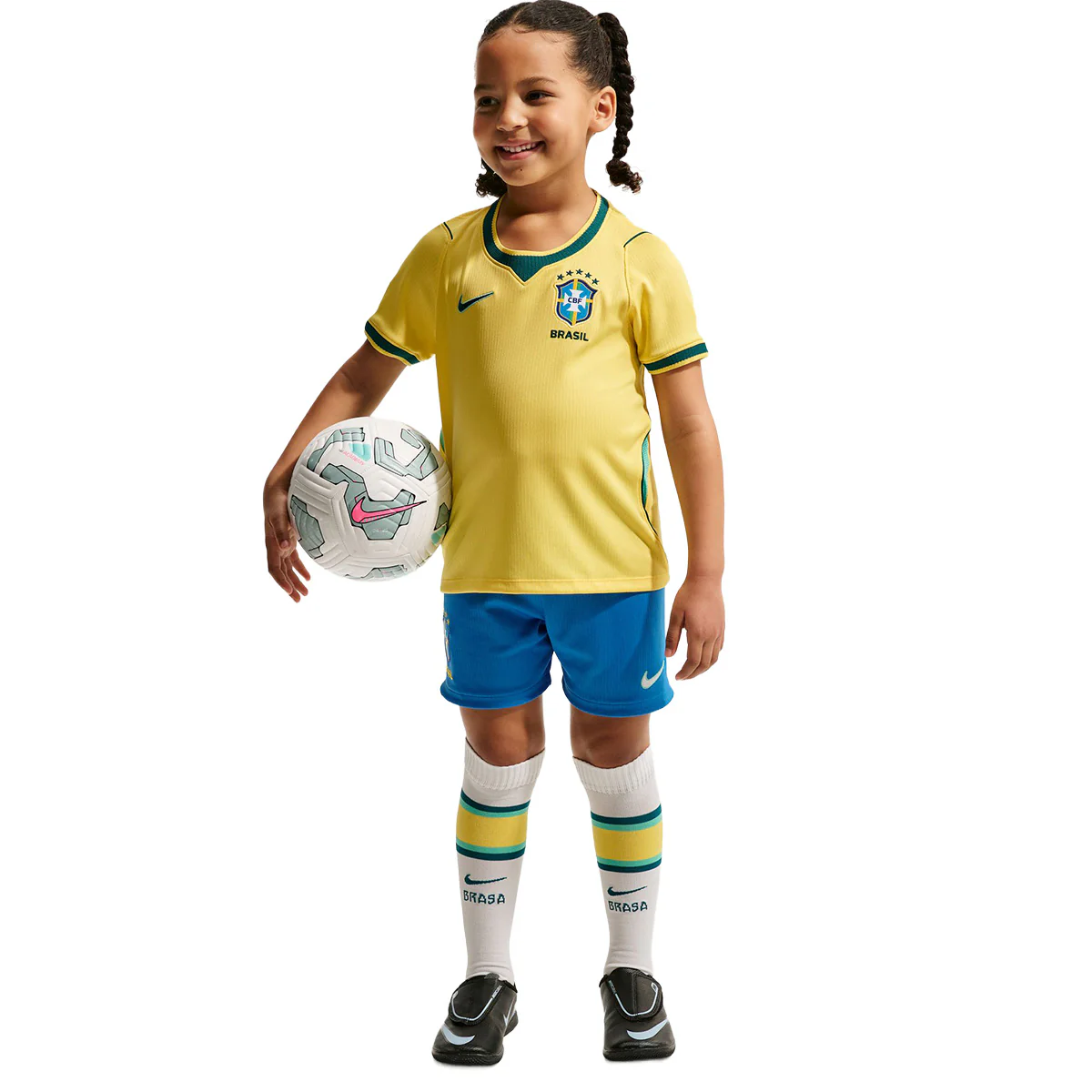 Brazil 2026 Stadium Home Little Kids' Soccer 3-Piece Kit 'CANARY/LIGHT MENTA/GEODE TEAL' - Image 2
