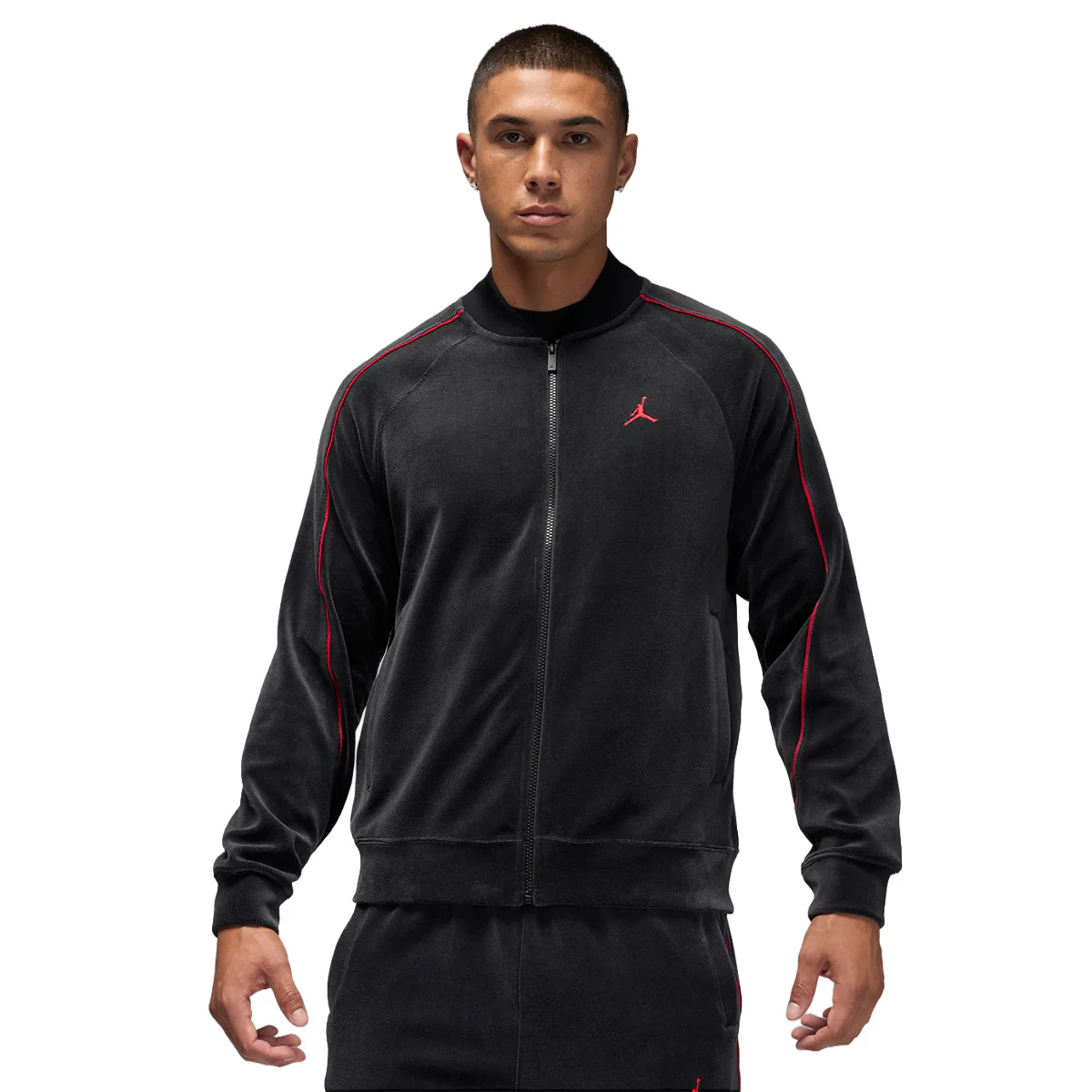 Brooklyn Velour Track Jacket 'Black/Gym Red'