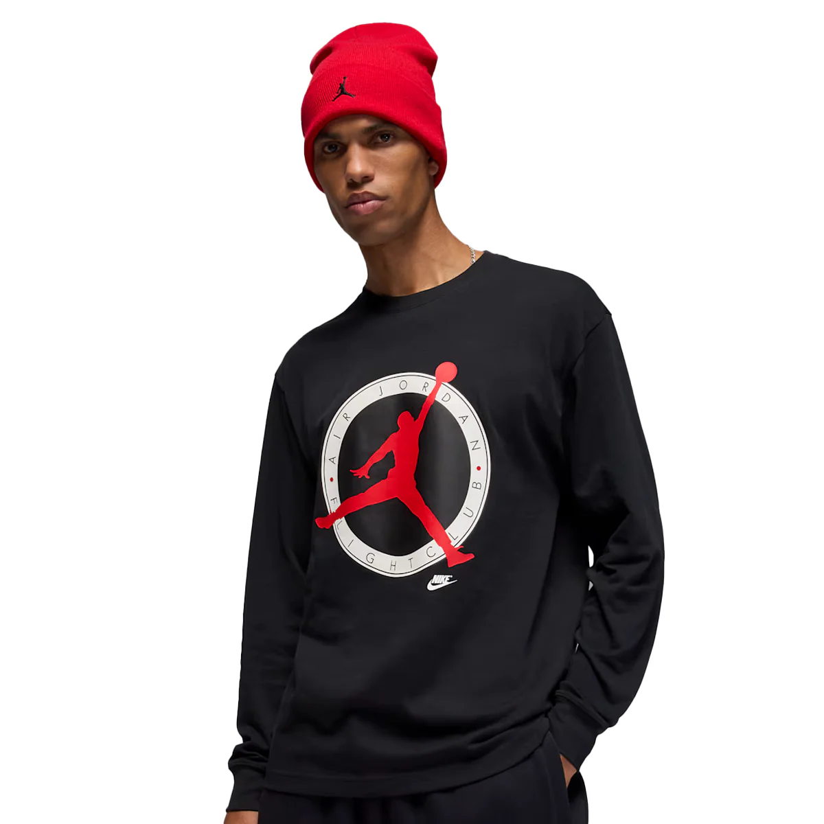 Jordan Flight Club Men's Long-Sleeve T-Shirt 'Black/University Red'