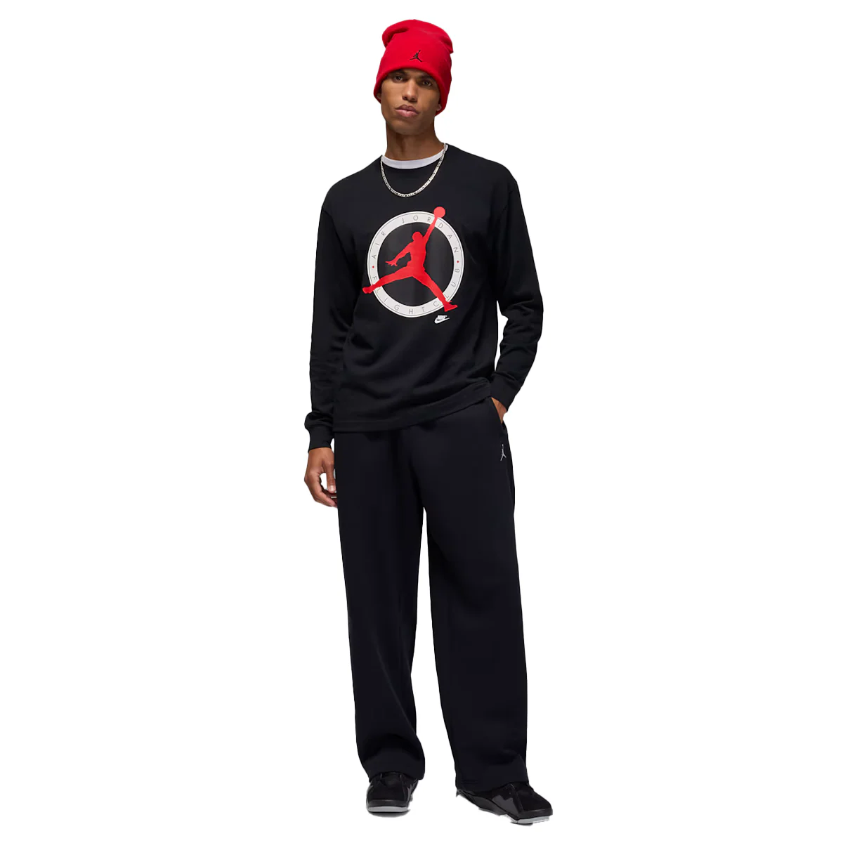 Jordan Flight Club Men's Long-Sleeve T-Shirt 'Black/University Red' - Image 2