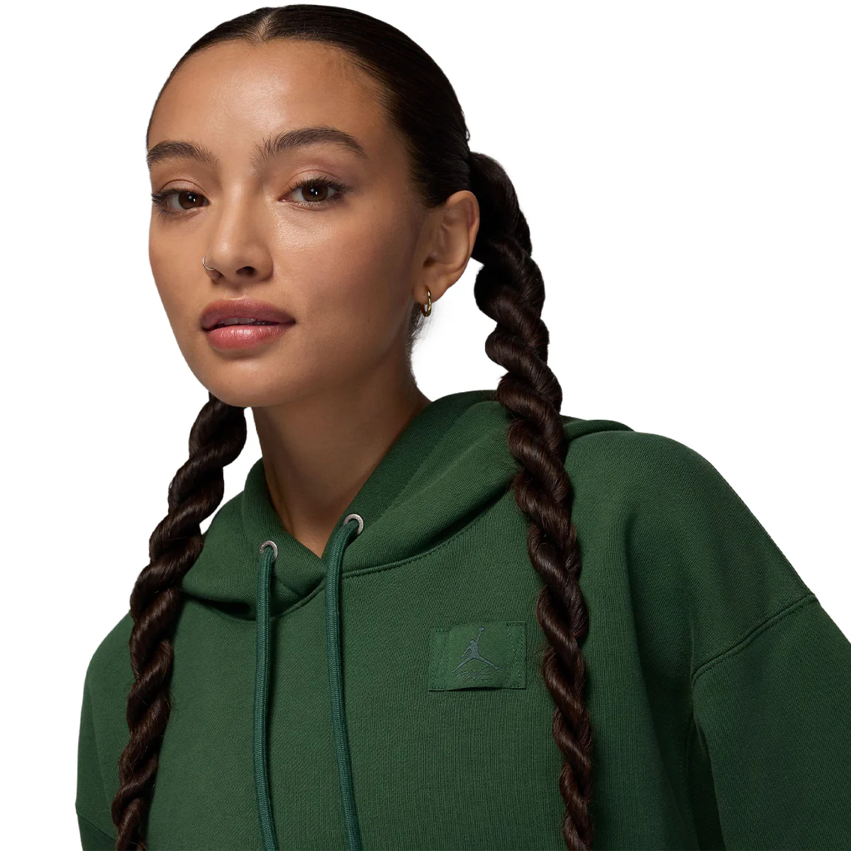Jordan Flight Fleece Wmns Satin-Lined Pullover Hoodie 'FIR/MIDNIGHT GREEN' - Image 3