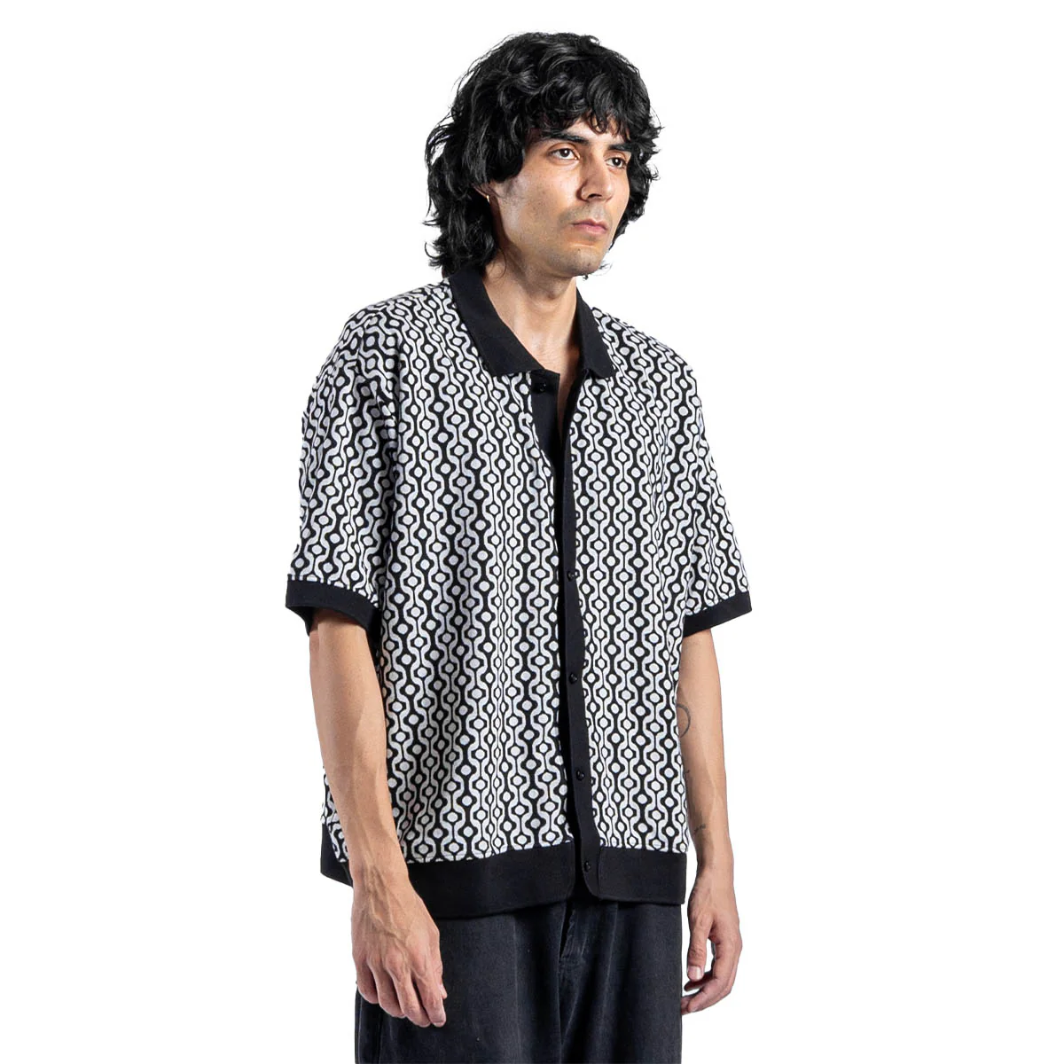 Testament Button Front Polo Ss Bkm - Image 2