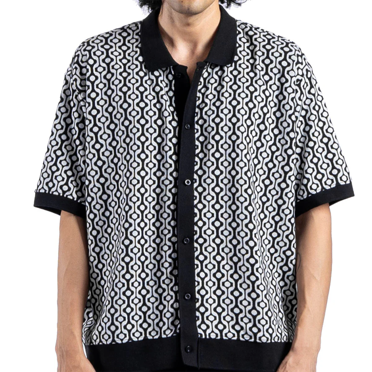 Testament Button Front Polo Ss Bkm - Image 3