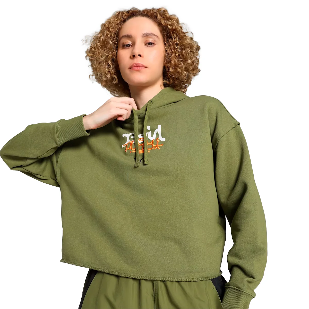 X- GIRL Graphic Hoodie 'Olive Green' - Image 3
